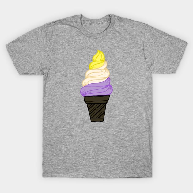 LGBTQIA+ Nonbinary Pride Flag Soft Serve Ice Cream Cone T-Shirt by FatCatSwagger